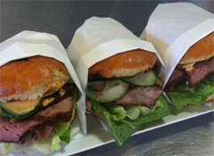 barbecue tri tip, grilled onions, cucumbers and spicy king sauce