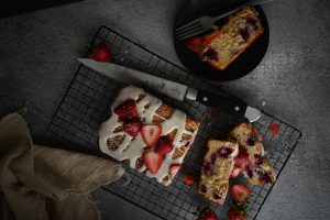Strawberry Bread with Vanilla Glaze made with Singing Dog Vanilla