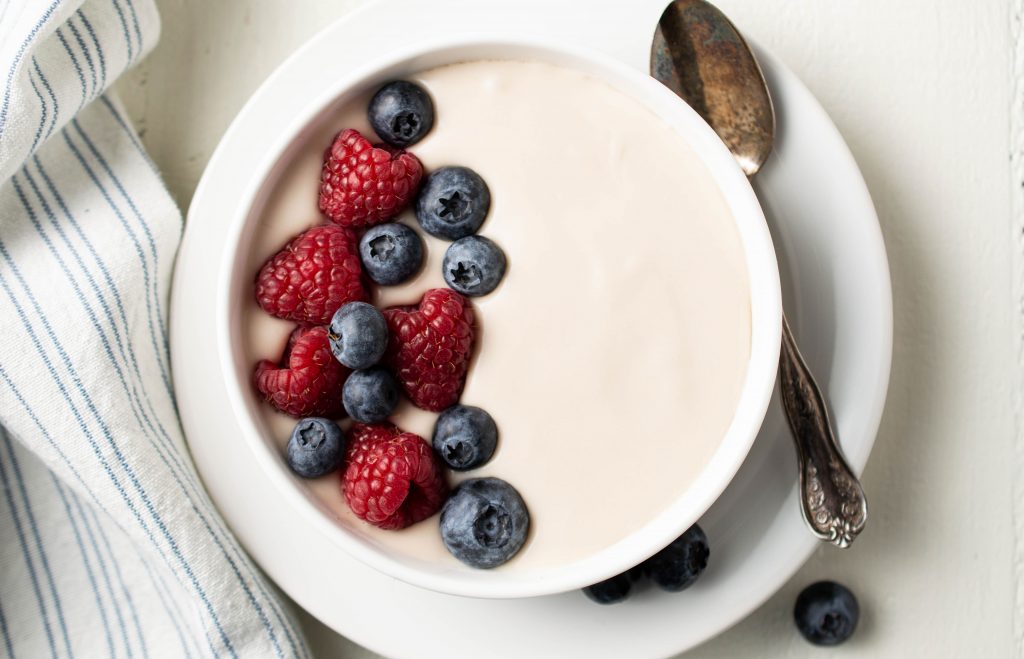 Dairy Free Yogurt with red and blue berries-perfect for a healthy 4th of July dessert