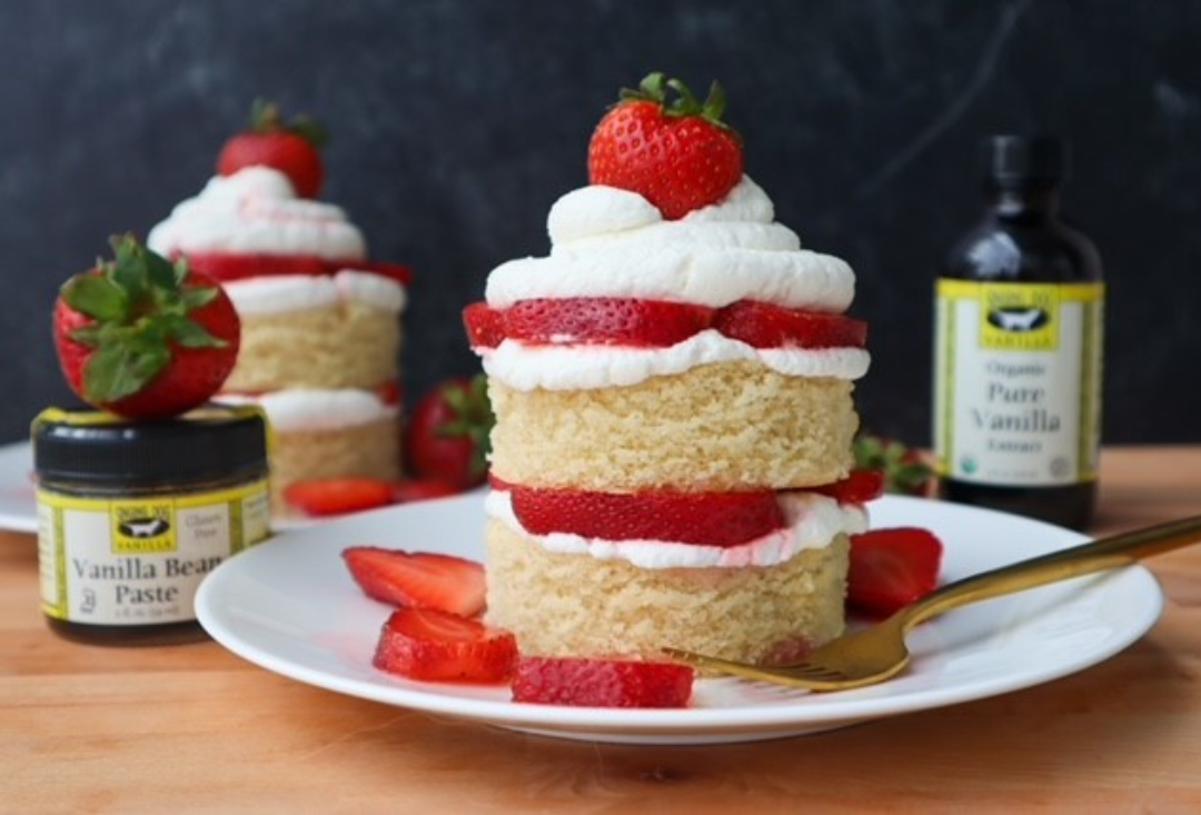 Strawberry Shortcake with Singing Dog Vanilla Brand Vanilla Extract and Vanilla Bean Paste