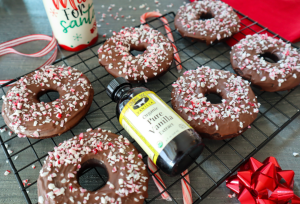 Peppermint Mocha Donuts made with Singing Dog Vanilla