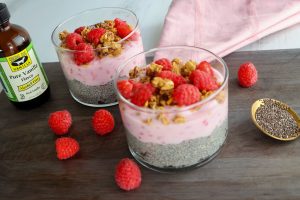 Vanilla Raspberry Chia Pudding made with Alcohol-Free Vanilla Extract from Singing Dog Vanilla