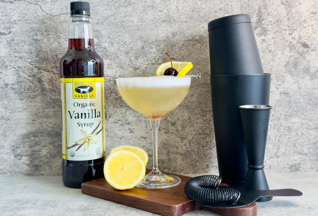 Vanilla Vodka Sour made with Organic Vanilla Syrup from Singing Dog Vanilla