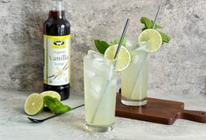 A Vanilla Mojito made with all-natural organic vanilla syrup from Singing Dog Vanilla