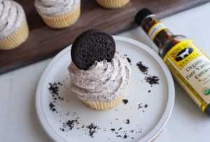 Vanilla Cupcakes with Oreo Frosting Made with Singing Dog Vanilla